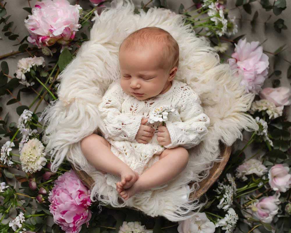 Newborn Baby portrait with flowers